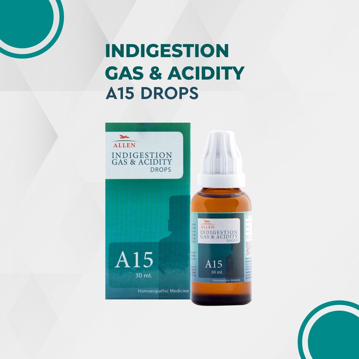 Allen A15 Indigestion Gas and Acidity Drops 30ml Pack of 2 Bottle of 60 ML