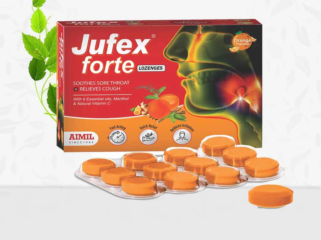 Aimil Jufex Forte Lozenges 12X3 Strips  Pack Of 2 Strip of 72 QTY