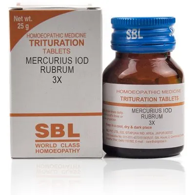 SBL Mercurius Iod Rubrum Trituration Tablet 3X Jar of 25 GM