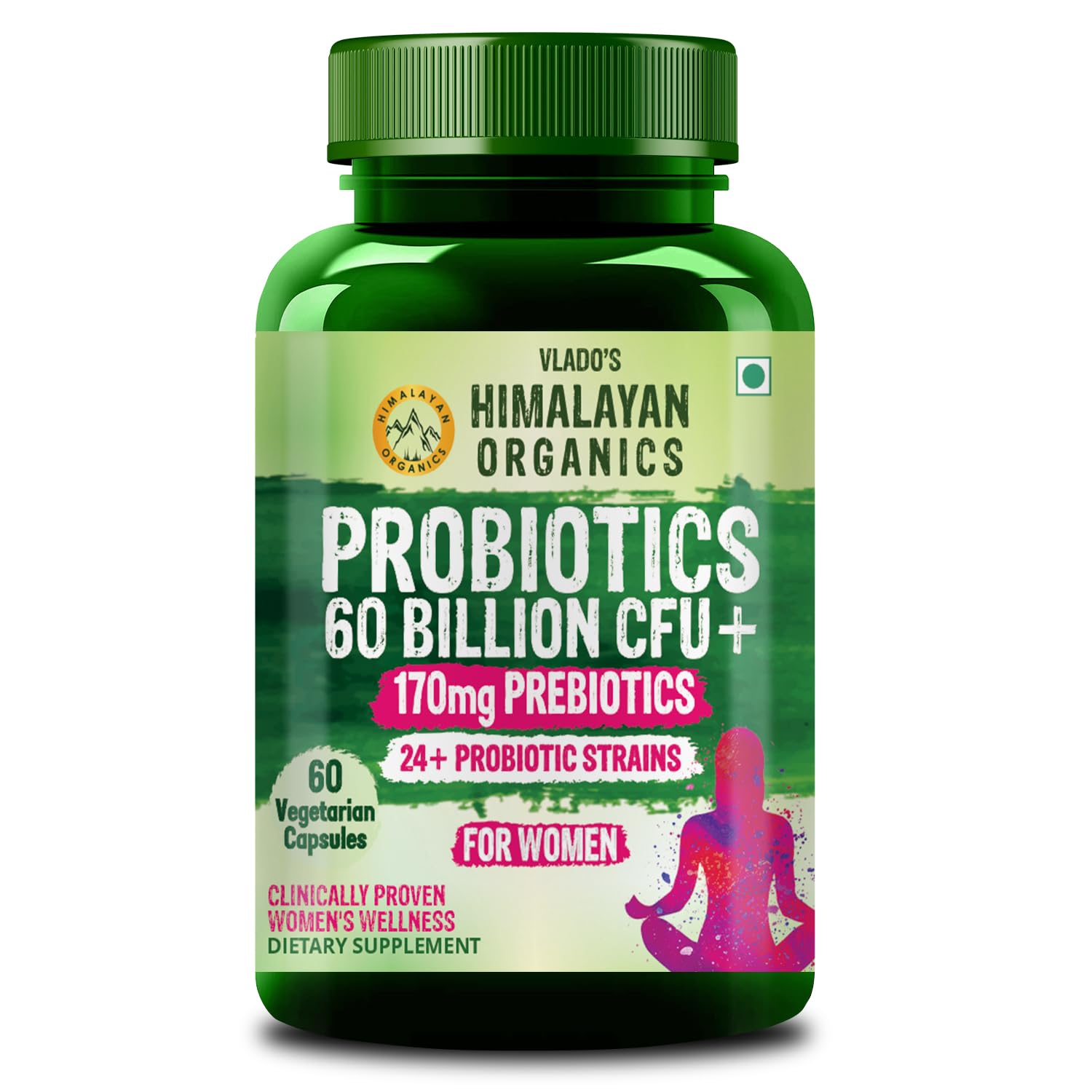 Vlado s Himalayan Organics Probiotics Supplement 60 Billion CFUplus Gut Health 170mg Bottle of 60 Capsule