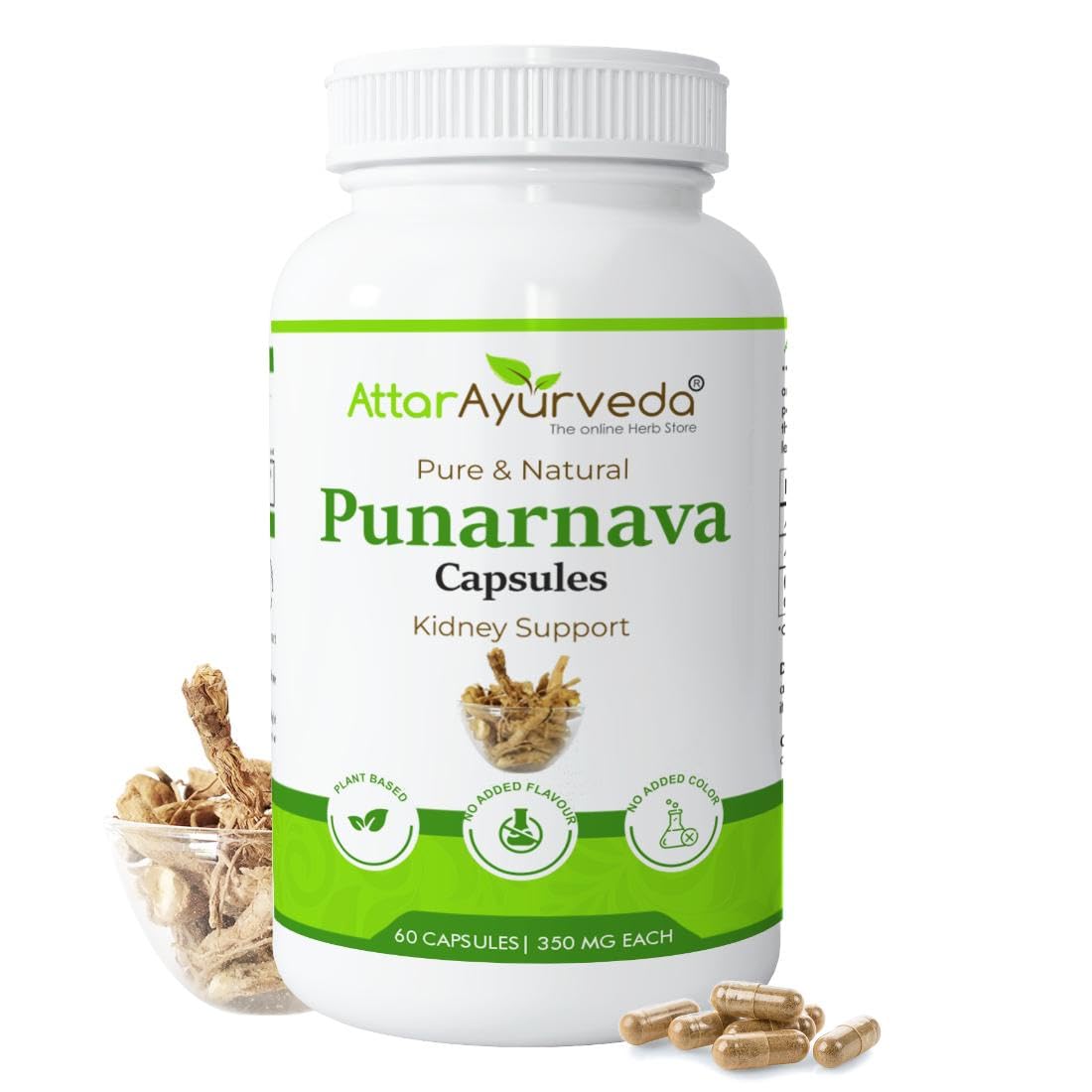 Attar Ayurveda Punarnava Capsules for Kidney and liver support 350 mg Bottle of 60 QTY