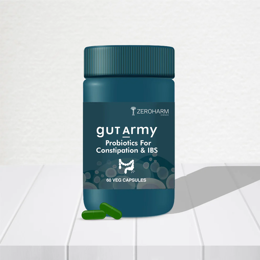 Zeroharm Gut Army Probiotics Constipation and IBS supplement 60 Tablet Jar of 60 QTY