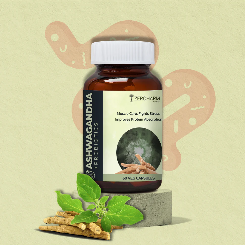 Zeroharm ASHWAGANDHA PROBIOTICS  60 Capsules Jar of 60 QTY