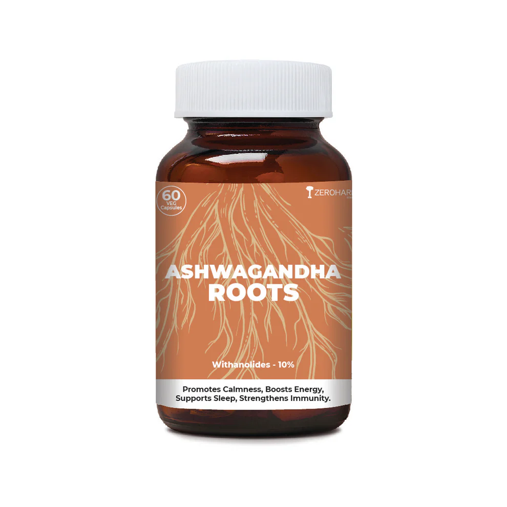Zeroharm Ashwagandha Roots 60 Capsules Jar of 60 QTY