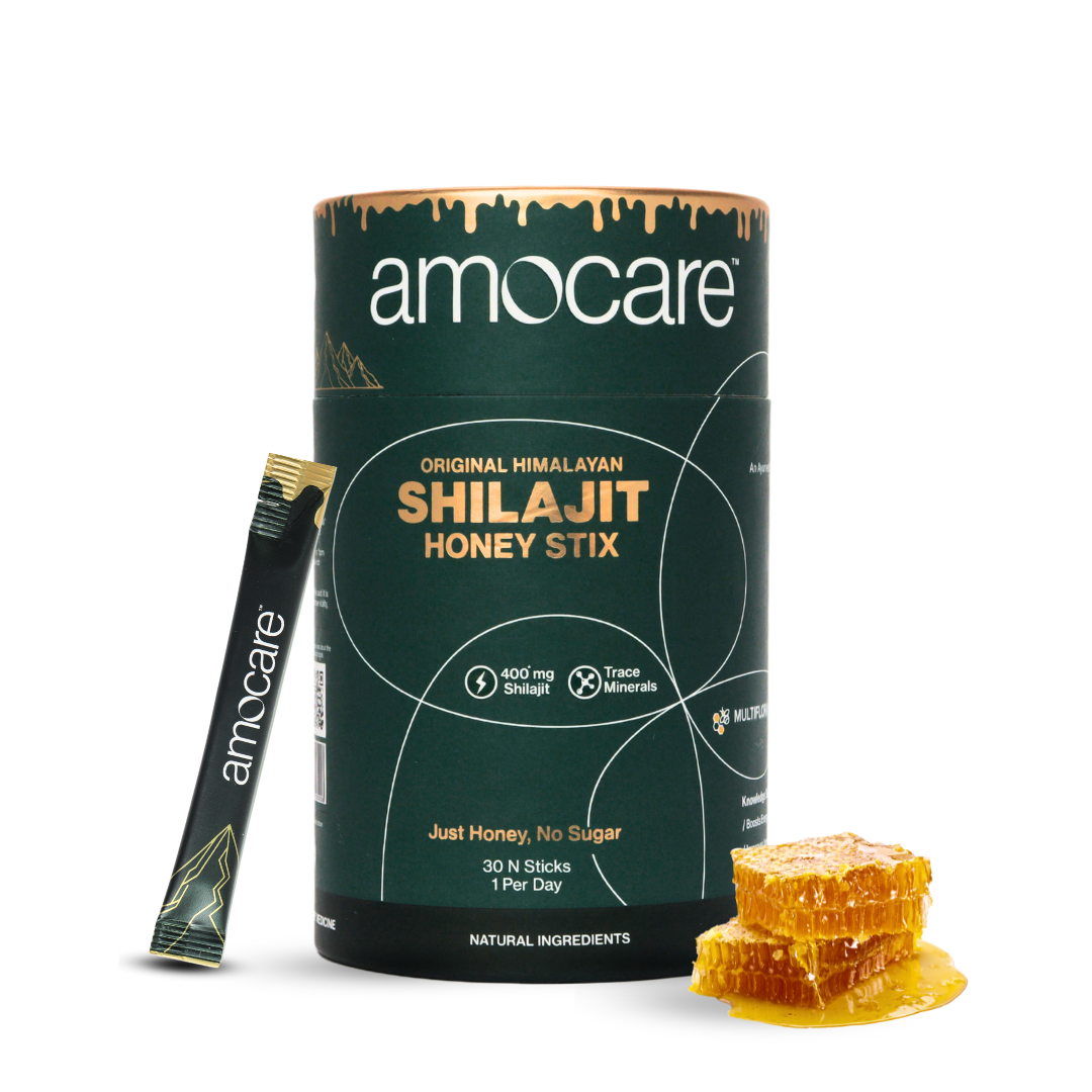 Amocare Shilajit Energy Multiflora  Fulvic Acid 30 SaffronFlavored Sticks Jar of 30 QTY