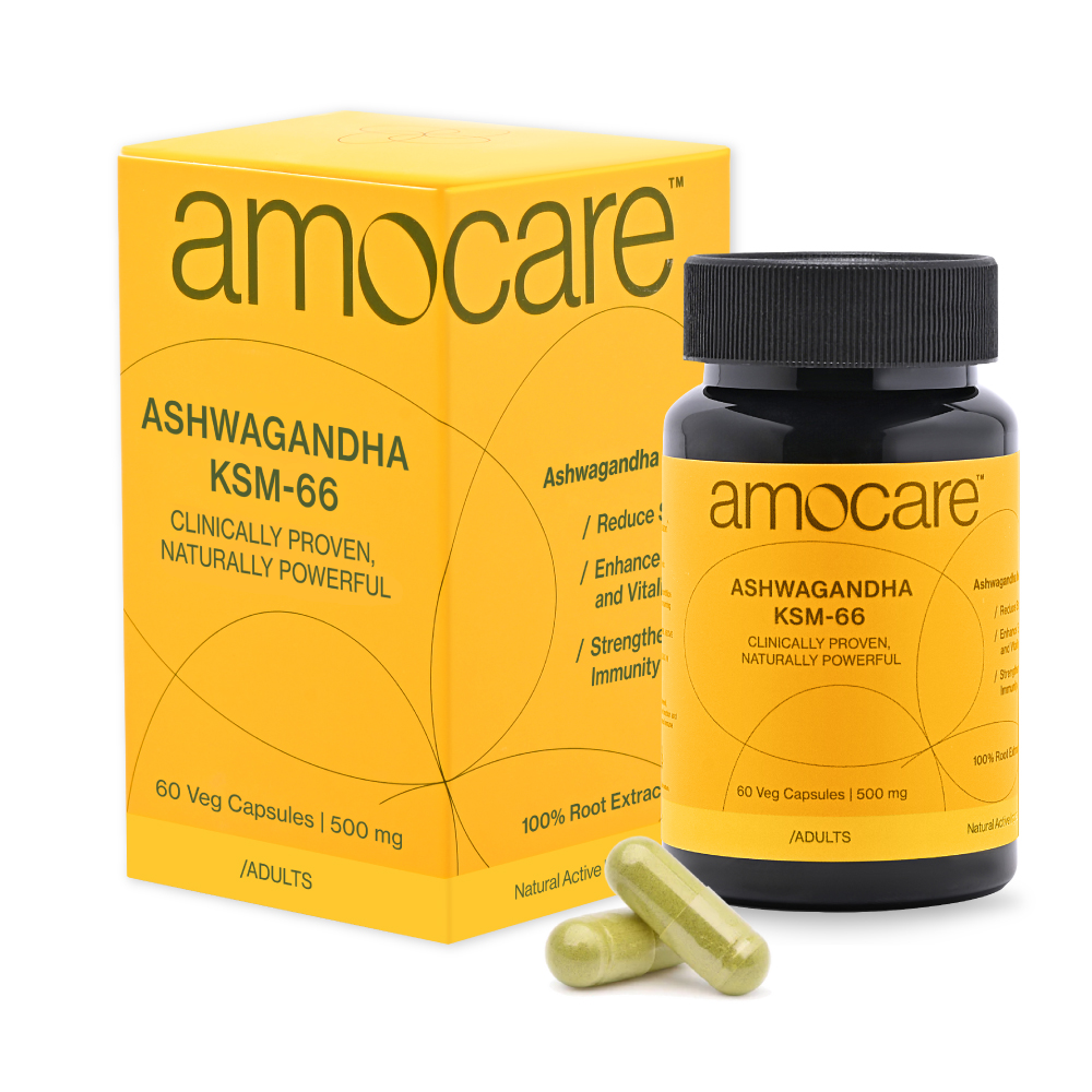 Amocare Ashwagandha KSM6660 Veg Capsules Bottle of 60 QTY