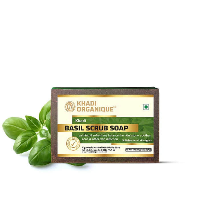 Khadi Organique Basil Scrub Soap Box of 125 GM