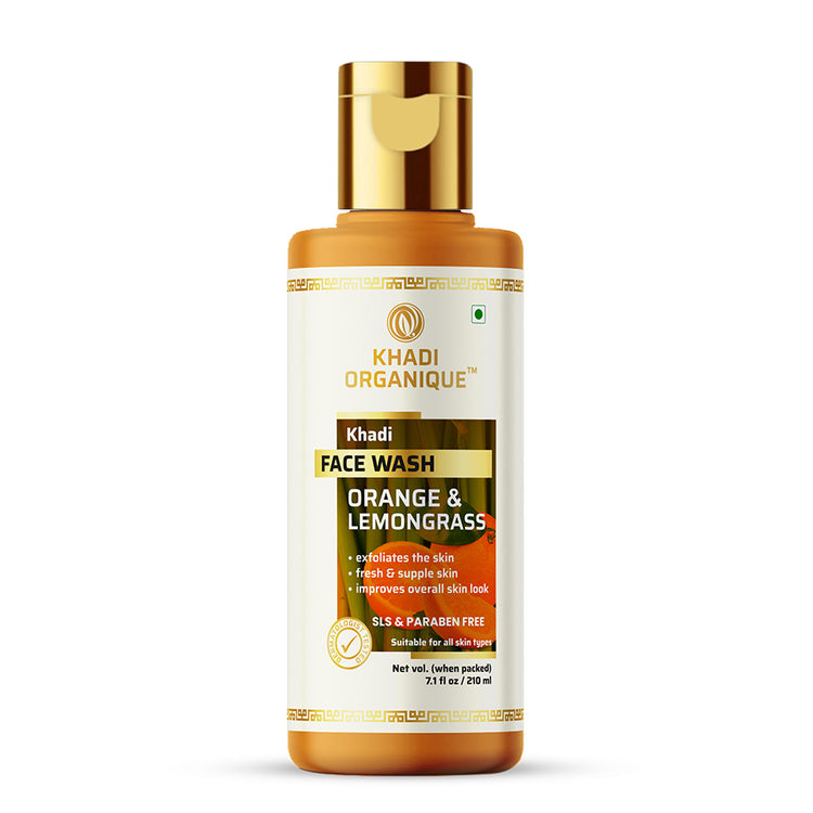 Khadi Organique Orange and Lemongrass Face Wash SLS PARABEN FREE Bottle of 210 ML