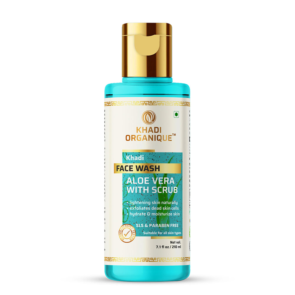 Khadi Organique Aloevera Face Wash with Scrub SLS PARABEN FREE Bottle of 210 ML