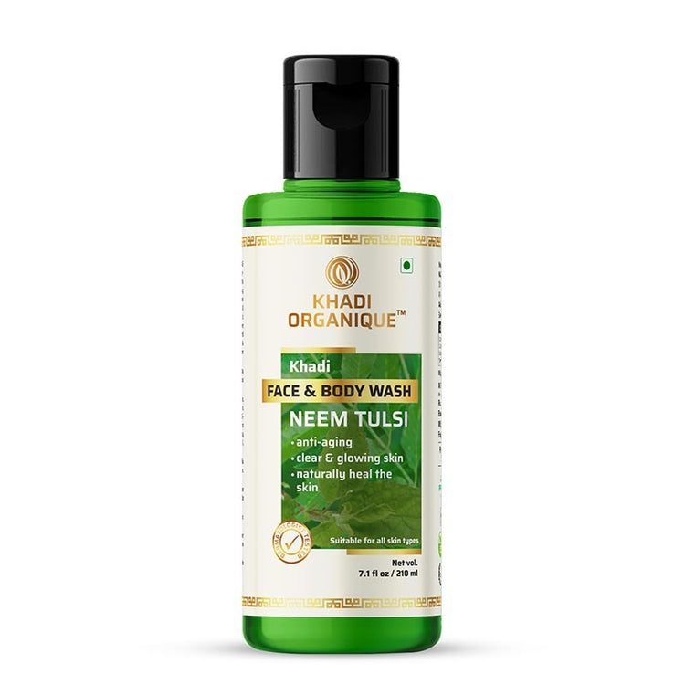 Khadi Organique Neem Tulsi Face and Body Wash Bottle of 210 ML