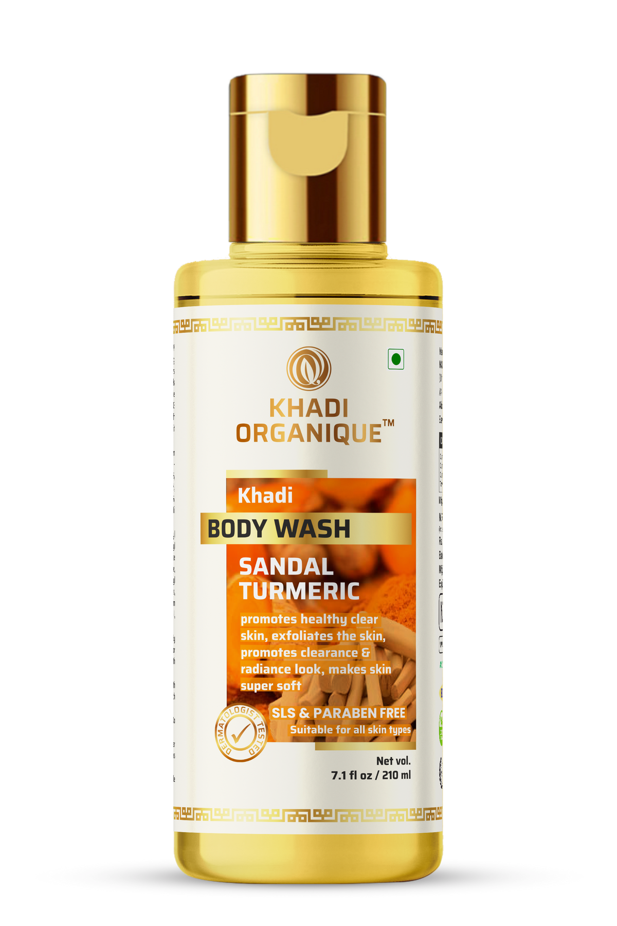 Khadi Organique Sandal Turmeric Body Wash SLS PARABEN FREE Bottle of 210 ML