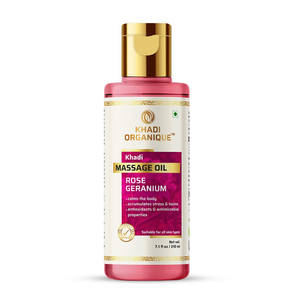Khadi Organique Rose Geranium Massage Oil Bottle of 210 ML