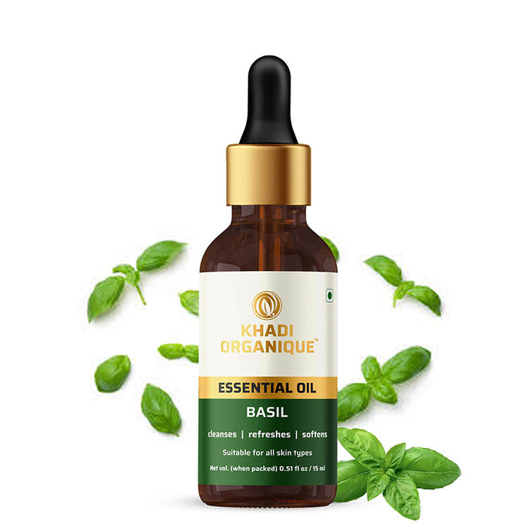 Khadi Organique Basil Essential Oil Bottle of 15 ML