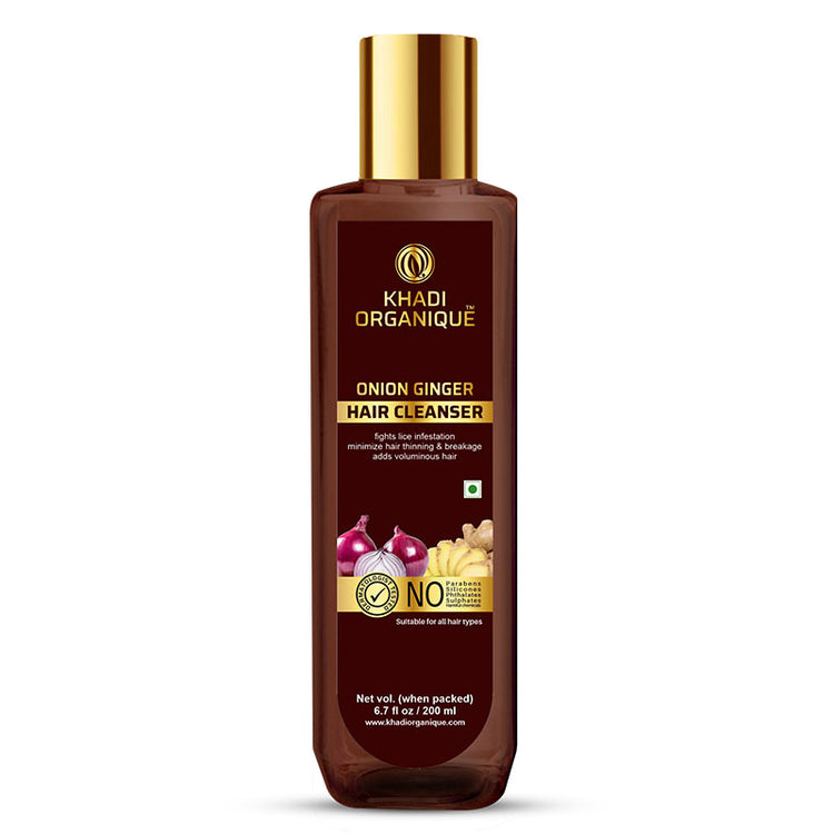 Khadi Organique ONION GINGER HAIR CLEANSER SLS PARABEN FREE Bottle of 200 ML