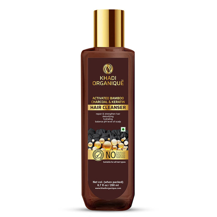 Khadi Organique CHARCOAL and KERATIN HAIR CLEANSER SLS  PARABEN FREE Bottle of 200 ML