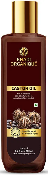 Khadi Organique CASTOR OIL 100percentCOLD PRESSED OIL Bottle of 200 ML