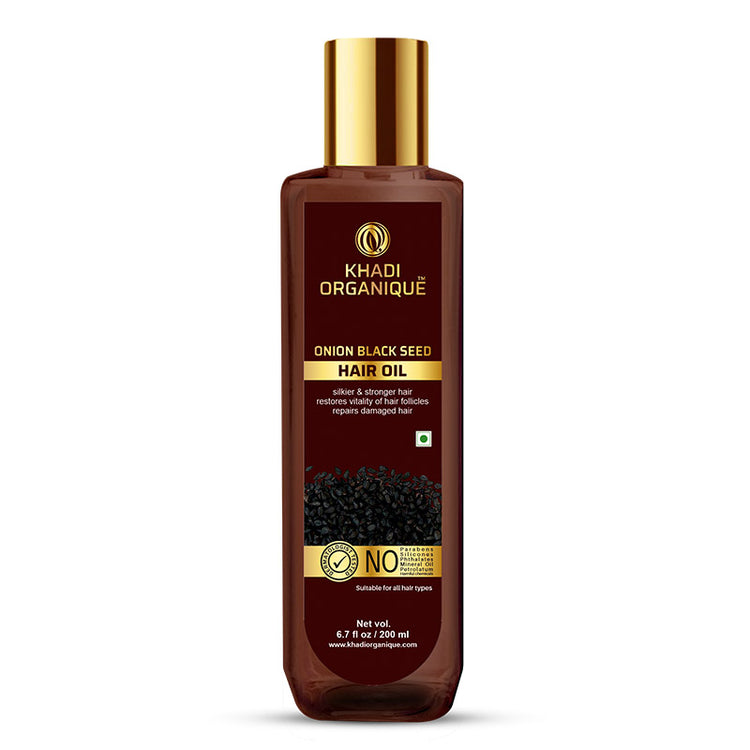 Khadi Organique ONION BLACK SEED HAIR OIL WITHOUT MINERAL OIL Bottle of 200 ML