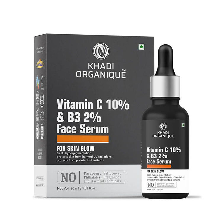 Khadi Organique Vitamin C Ethyl Ascorbic Acid 10percent plus B3 Face Serum Bottle of 30 ML