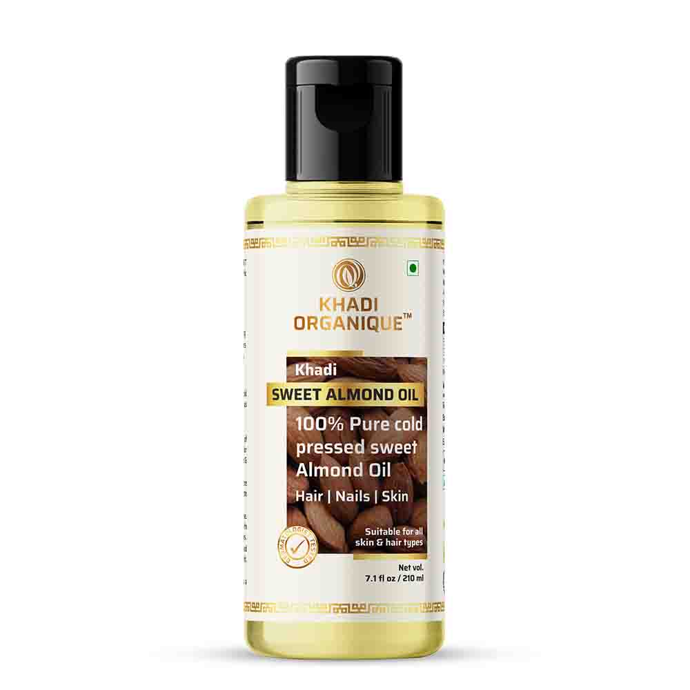 Khadi Organique Sweet Almond Oil 100percentCOLD PRESSED OIL Bottle of 210 ML