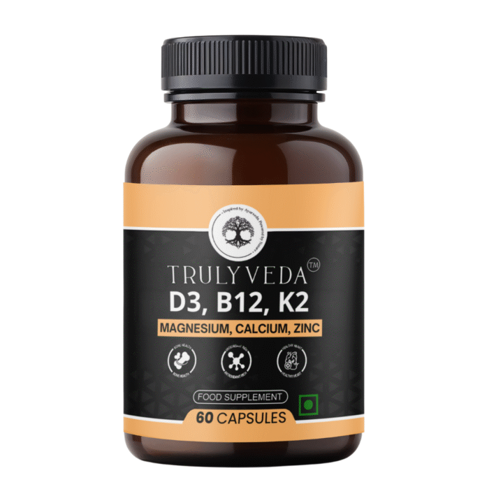 TrulyVeda VITAMIN D3 B12 and K2 WITH CALCIUM MAGNESIUM and ZINC Bottle of 100 QTY