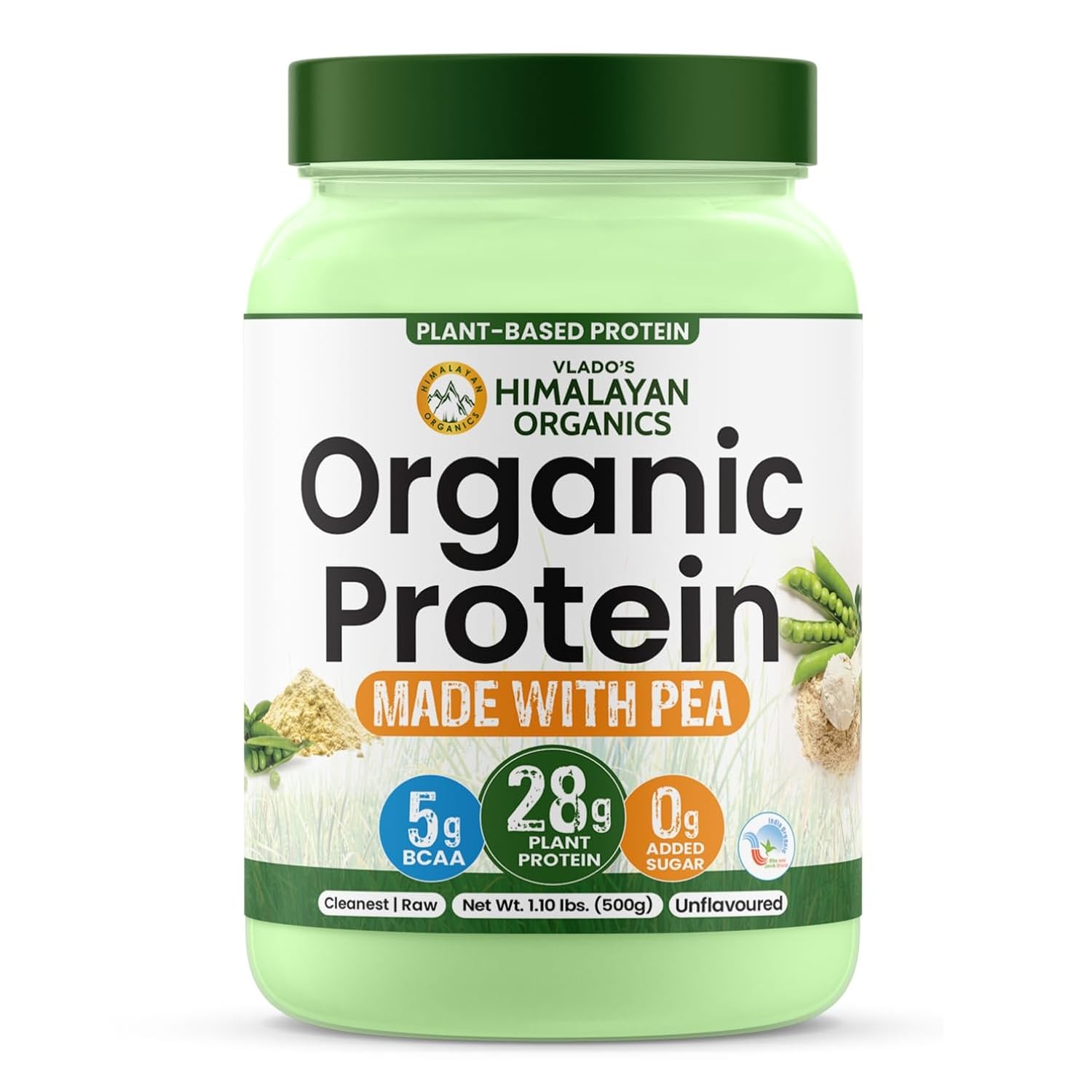 Vlado Himalayan Organics Organic protein Powder  Plant protein 28G Protein 5G BCAA  Unflavoured  500 Grams Jar of 500 GM