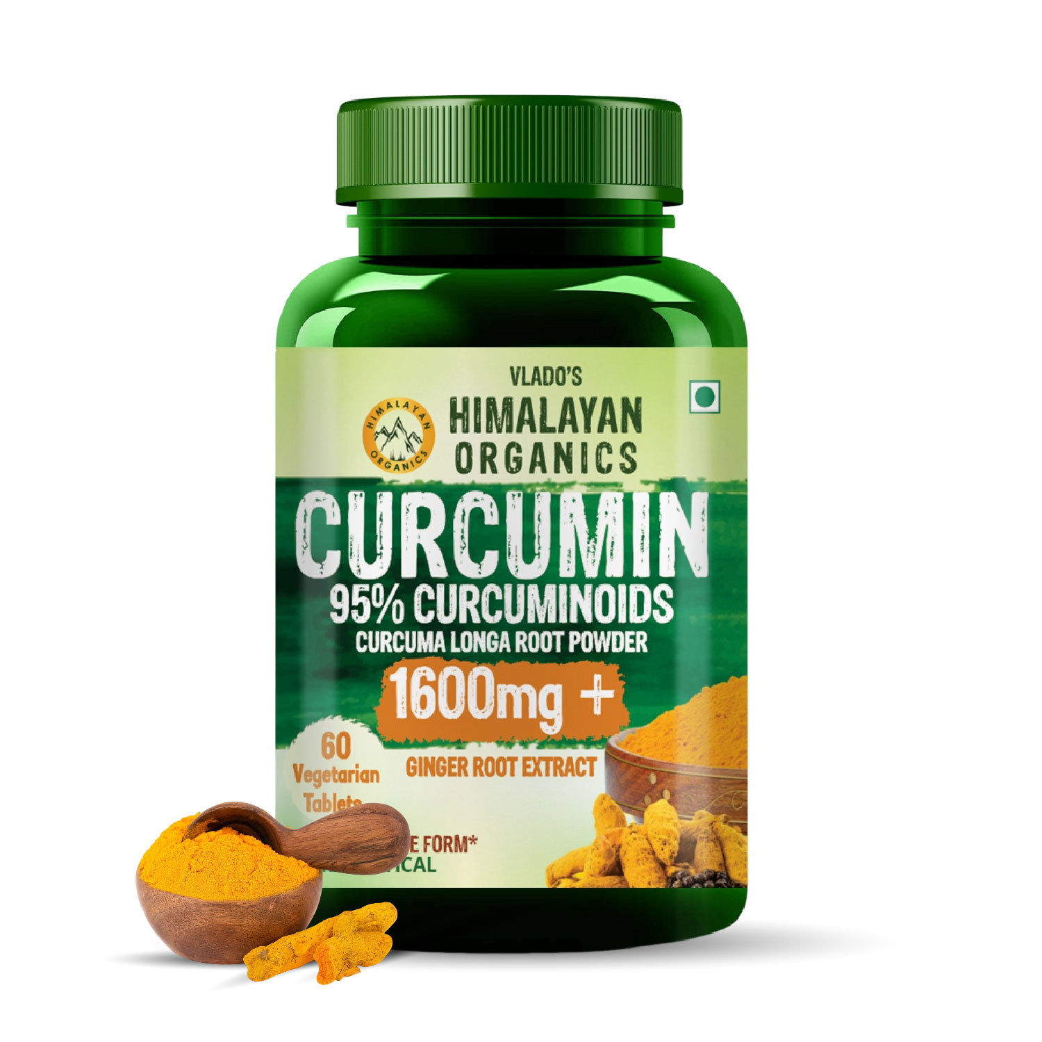 Vlados Himalayan Organics Curcumin Tablets  1600mg  60 Veg Tablets Bottle of 60 QTY