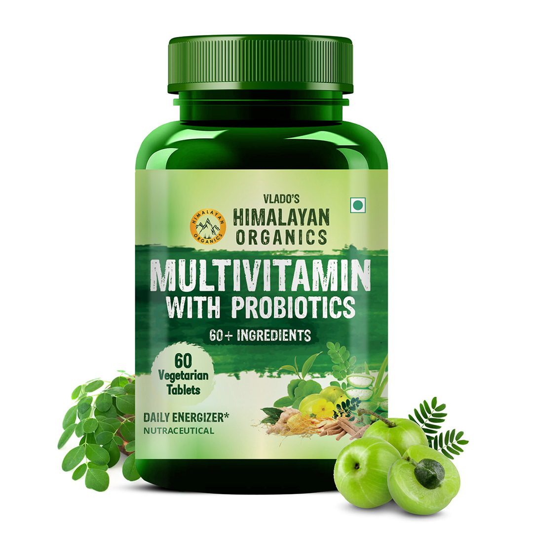 Vlado s Himalayan Organics Multivitamin With Probiotics  Vitamin C D E B3 B5 B12 Zinc Magnesium Giloy and Biotin60 Veg Tablets Bottle of 60 QTY