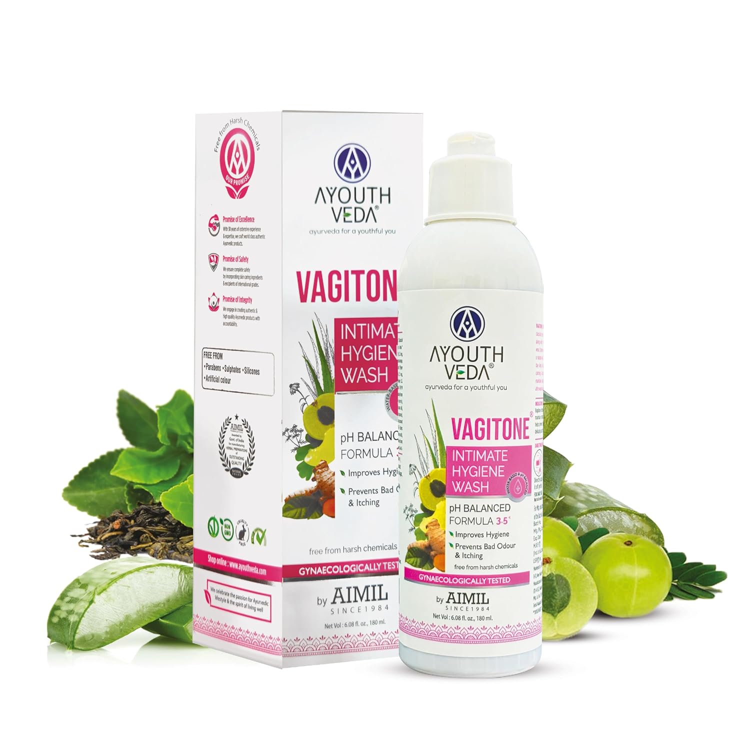 Ayouthveda Vagitone Intimate Hygiene Wash For Women  With Aloe Vera Amla and Green Tea Intimate Wash jasmine and tea tree 180 ml Bottle of 180 ML