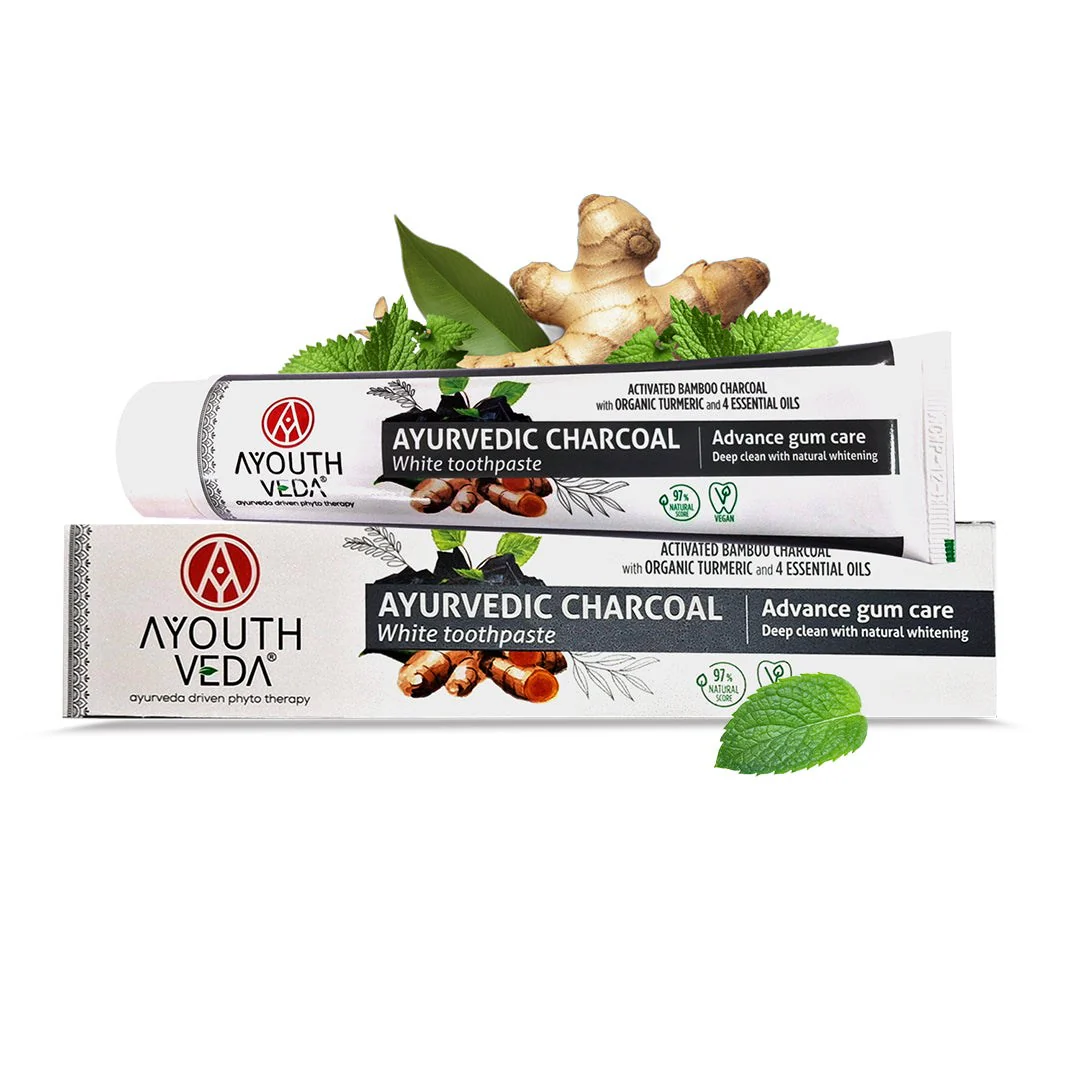 Ayouthveda Ayurvedic Charcoal White ToothPaste 100 g Pack of 2 Tube of 200 GM