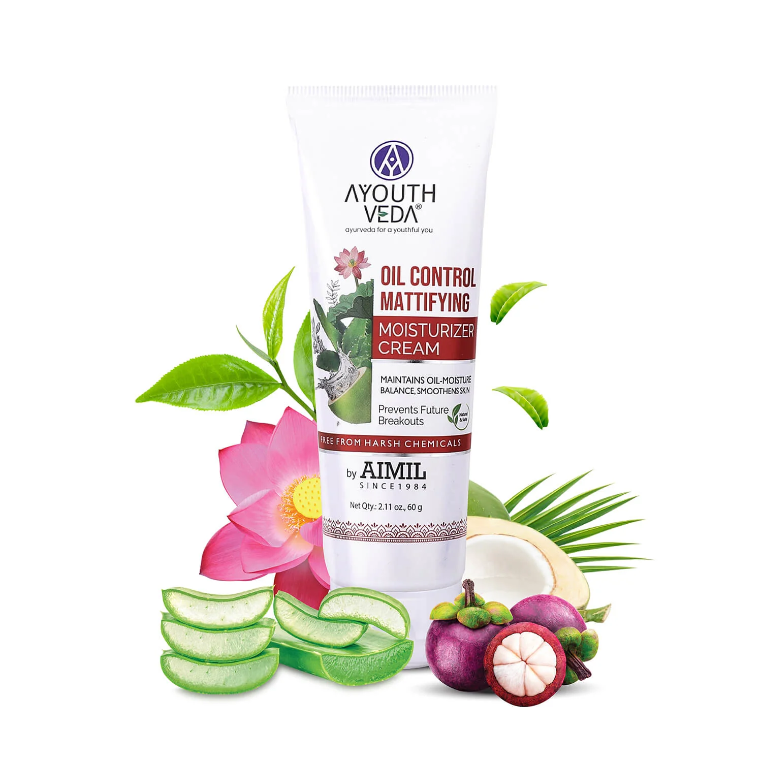 Ayouthveda Oil Control Mattifying Moisturizer CreamCalms Skin Redness and Prevents Breakouts 60 g Tube of 60 GM
