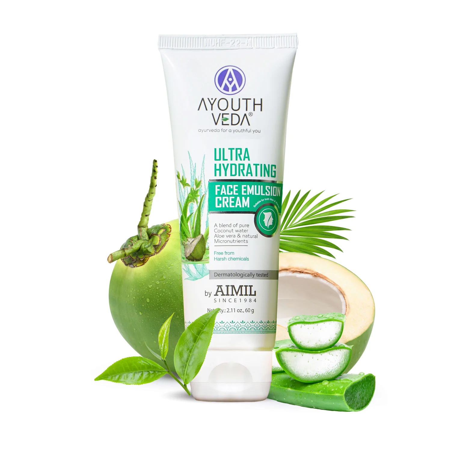 Ayouthveda Ultra Hydrating Face Emulsion Cream  With Coconut Water Aloevera and Green Tea 60 g Tube of 60 GM