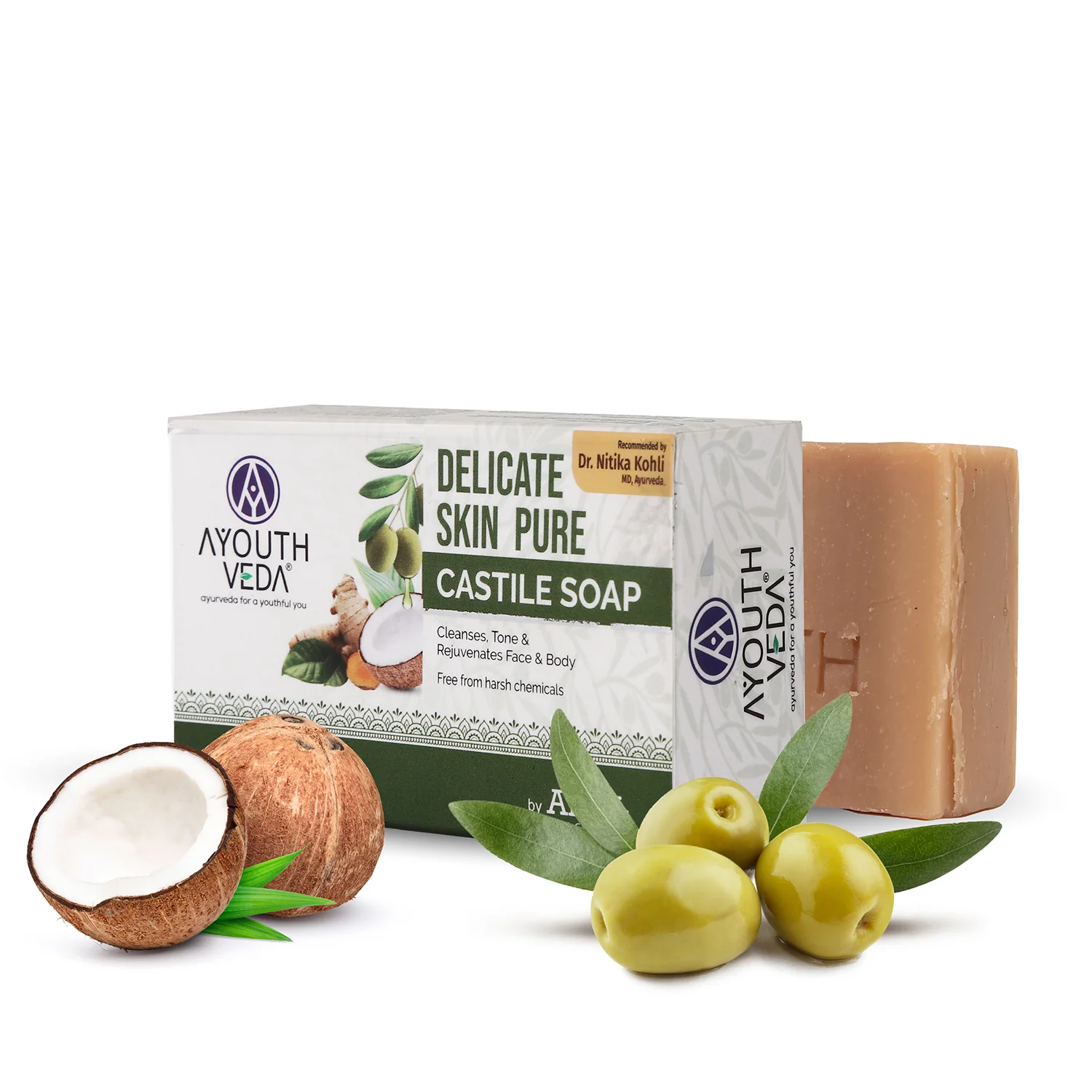 Ayouthveda Delicate Skin Pure Castile Soap  With the Goodness of Tulsi Neem and Olive Oil 110g Sachet of 110 GM