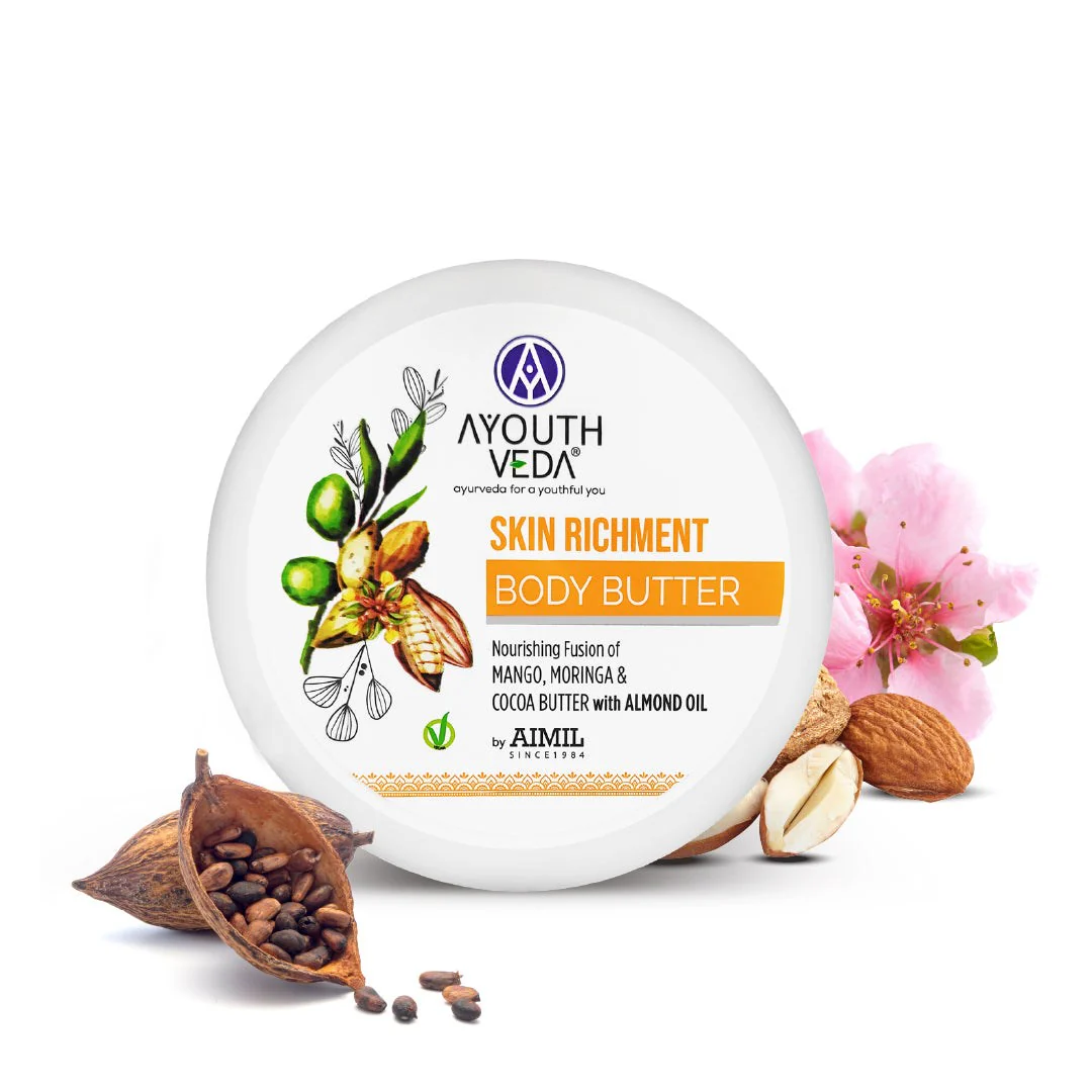 Ayouthveda Skin Richment Body ButterRich Blend of Cocoa MoringaMango Butter and Almond Oil 200g Jar of 200 GM