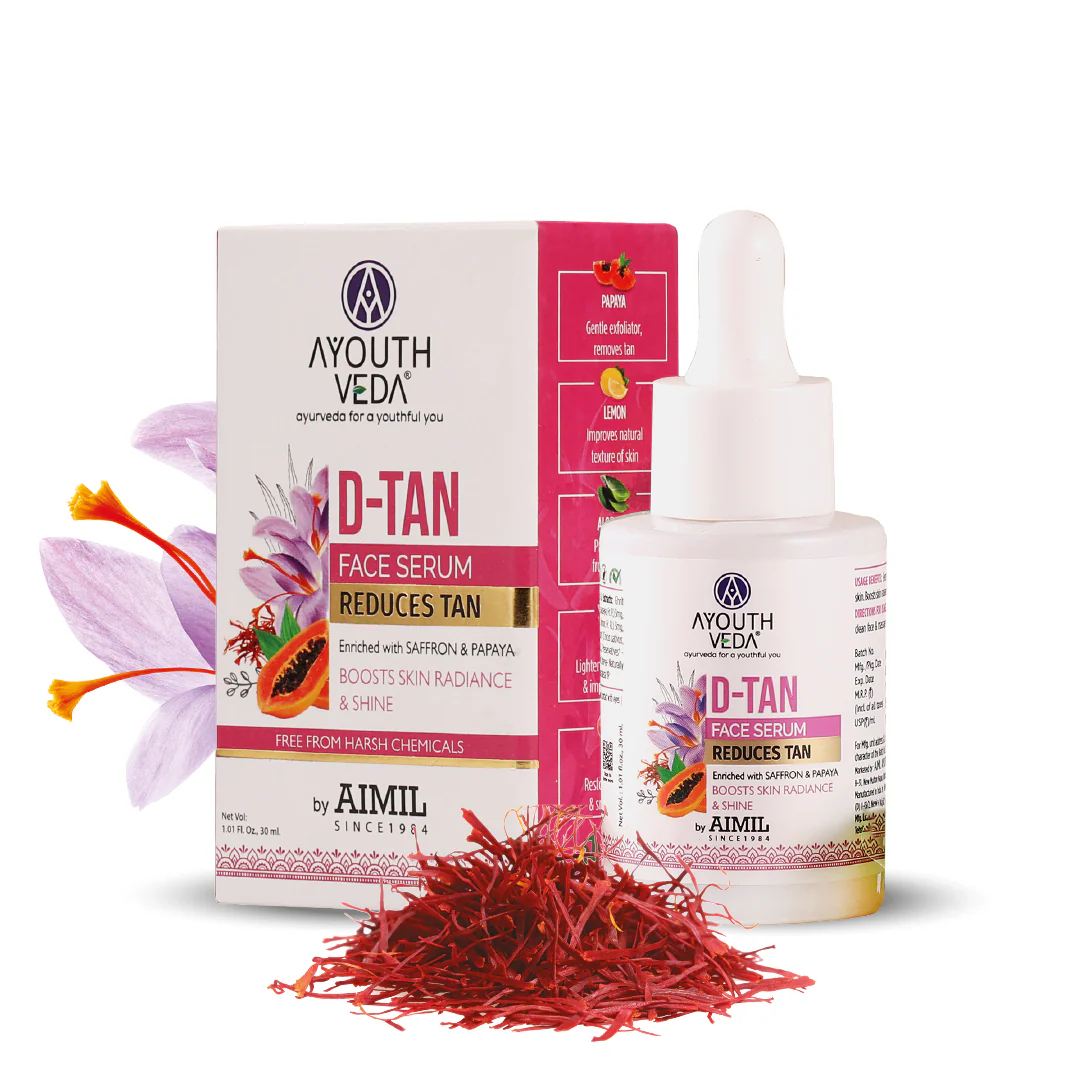 Ayouthveda DTan Face Serum Enriched With Saffron and Papaya For Nourished Skin Reduces Tan 30 ml Bottle of 30 ML