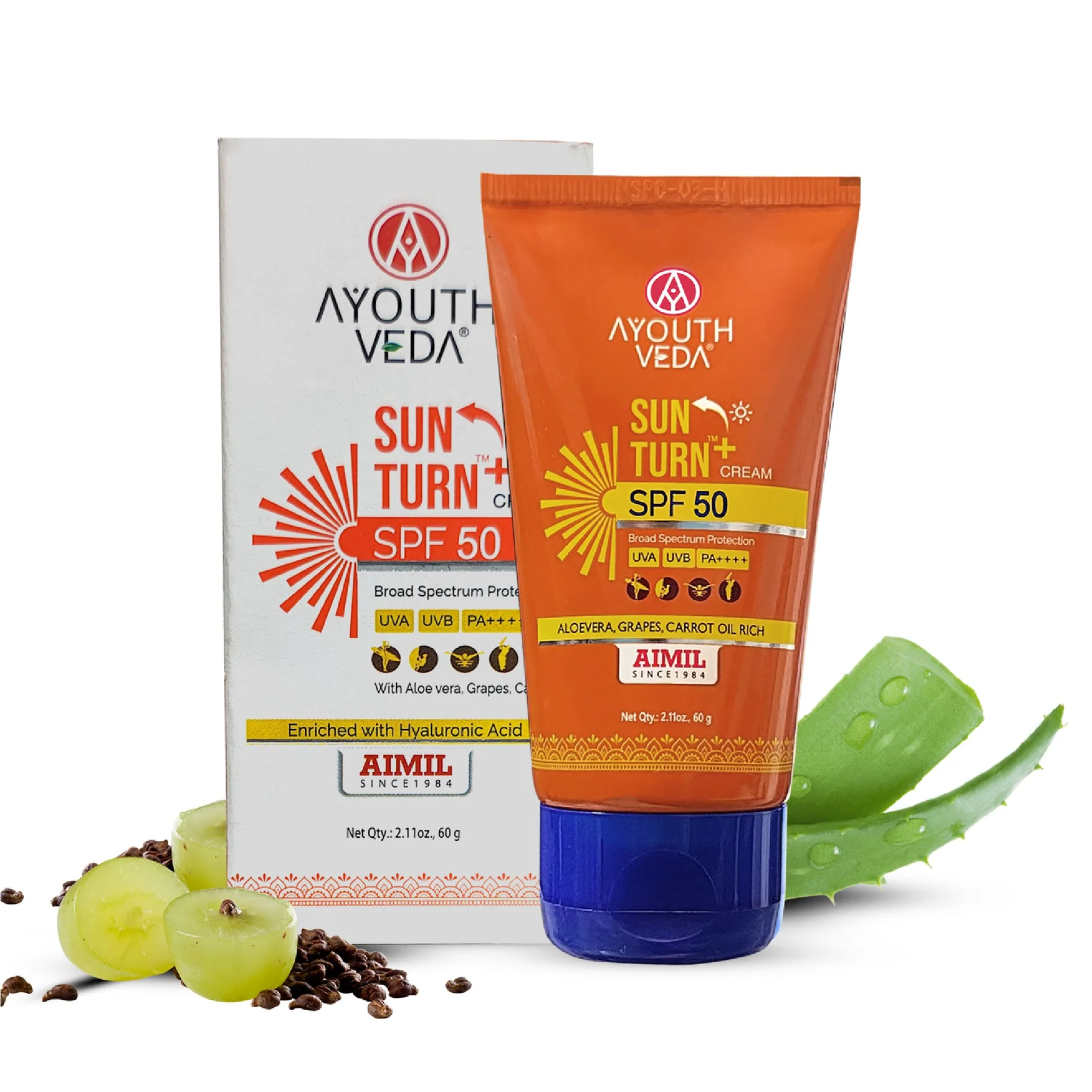 Ayouthveda Sunscreen  SPF 50 PA 4plus Sun Turn Cream SPF 50 60 g Tube of 60 GM