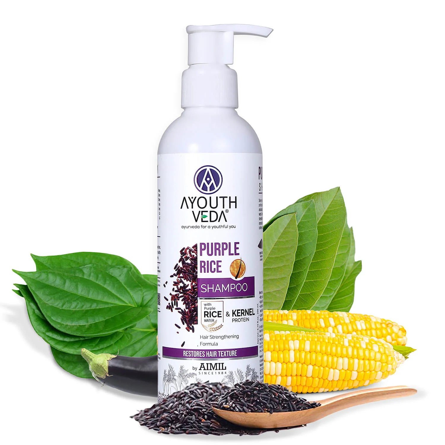 Ayouthveda Purple Rice Water and Kernel Protein ShampooThe Goodness of Betel and Guava Leaves 200ml Bottle of 200 ML