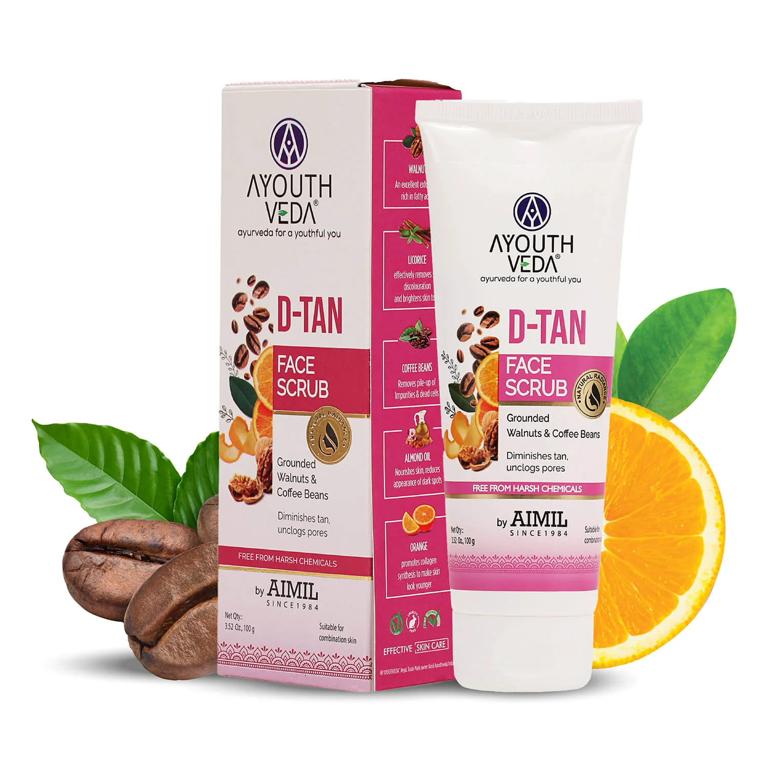 Ayouthveda DTan Face Scrub With Grounded Walnuts Scrub 100g Tube of 100 GM