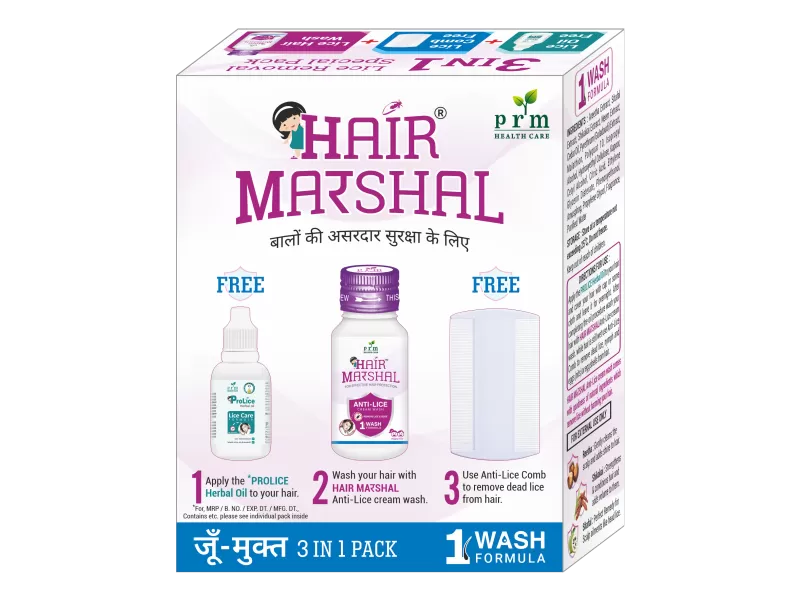 PRM ANTI LICE HAIR MARSHAL CREAM WASH WITH 3 IN 1 LICE COMBO PACK PACK OF 3 Kits of 90 GM