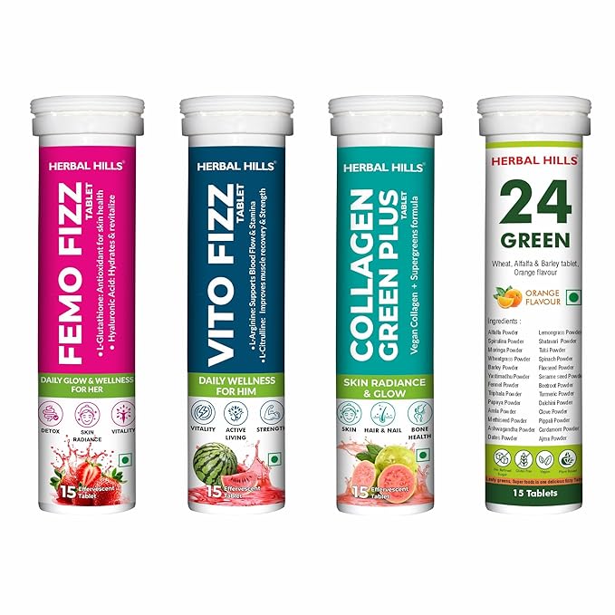 Herbal Hills Daily Family Wellness Effervescent Tablet Pack  of 4  15 Tablet Each Bottle of 15 QTY
