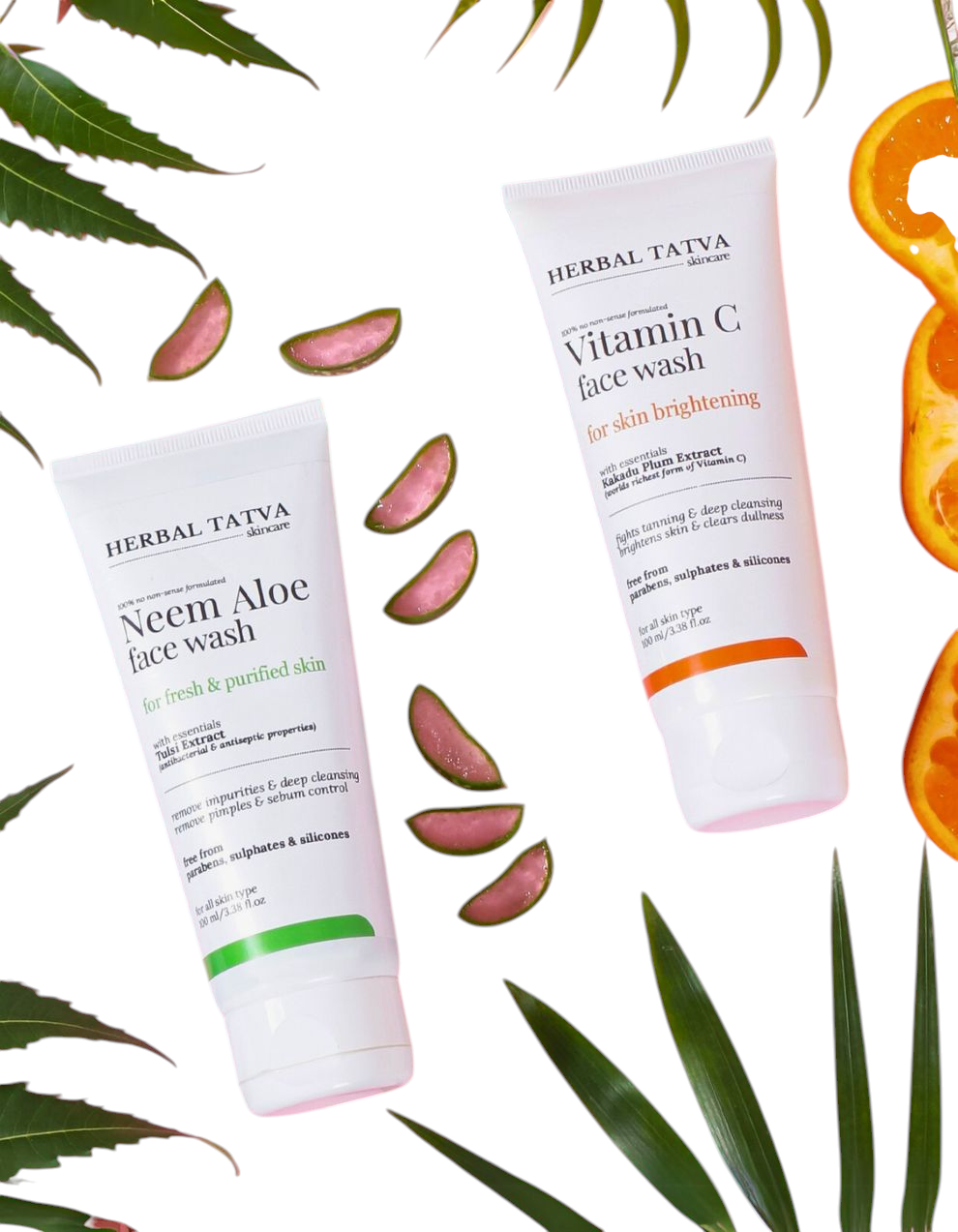 HERBAL TATVA AM and PM Face Wash Kit  Vitamin C FW and Neem Aloe FW  SA 2percent Tube of 200 ML