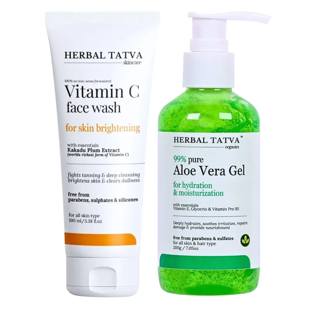 HERBAL TATVA Skin Brightening Kit  Aloe Vera Gel and Vitamin C Face wash Bottle of 300 ML