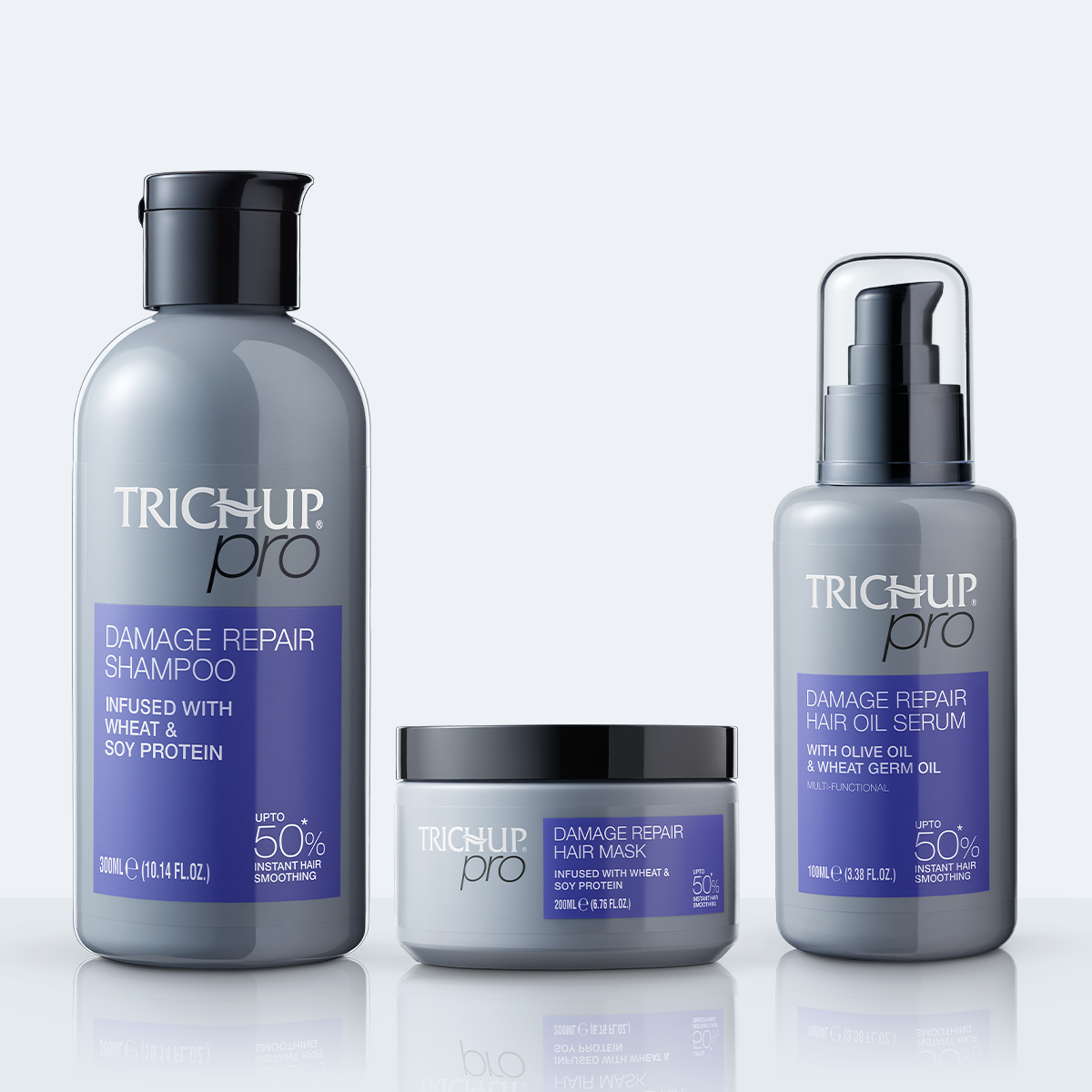 Trichup Pro Damage Repair Kit Set of 3  Shampoo 300ml plus Serum 100ml plus Mask 200ml for Frizzy Hair Bottle of 600 ML