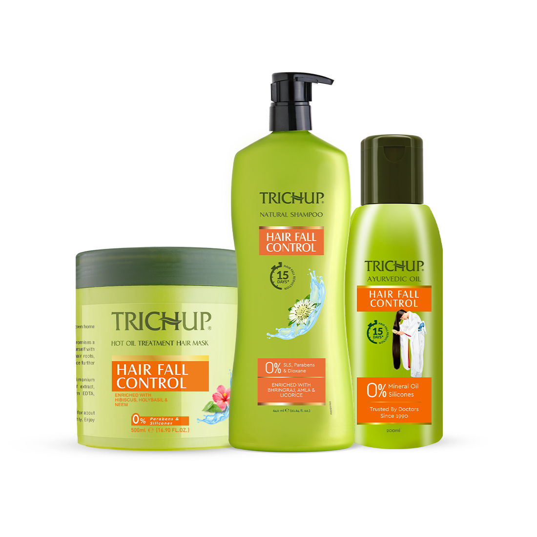 Trichup Hair Fall Control Kit  Oil 200ml  Shampoo 640ml  Mask 500ml Bottle of 1340 ML