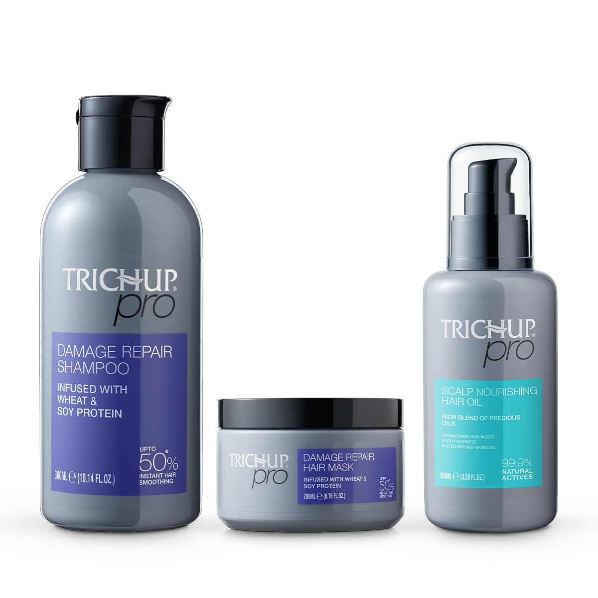 Trichup Pro Damage Repair Kit Set of 3  Shampoo 300ml plus Scalp Oil 100ml plus Hair Mask 200ml Bottle of 600 ML