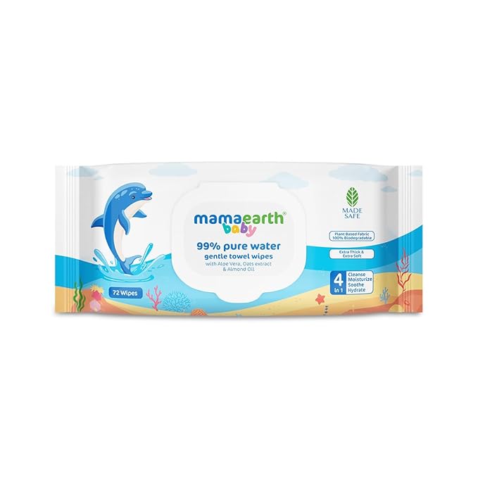 MamaEarth ME Baby 99Percent Pure Water Gentle Towel Wipes Bottle of 72 QTY