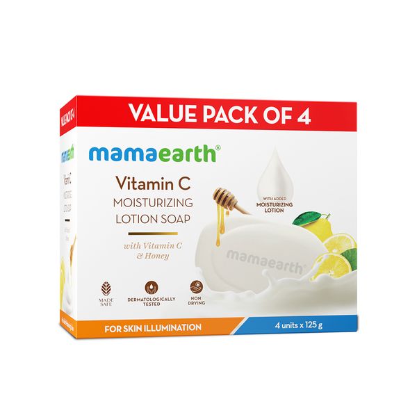 MamaEarth Vitamin C Moisturizing Lotion Soap and3 Plus 1 Freeand and125 g x 4and Box of 500 GM