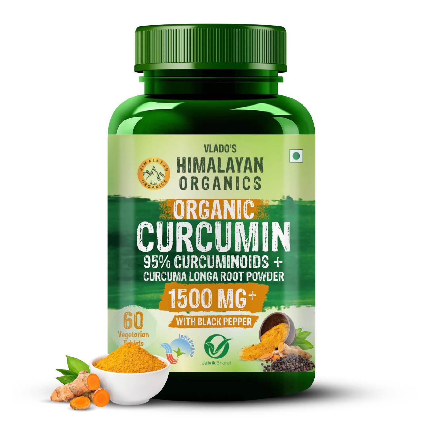 Vlados Himalayan Organics  Organic Curcumin 60 Veg Tablets Bottel of 60 QTY