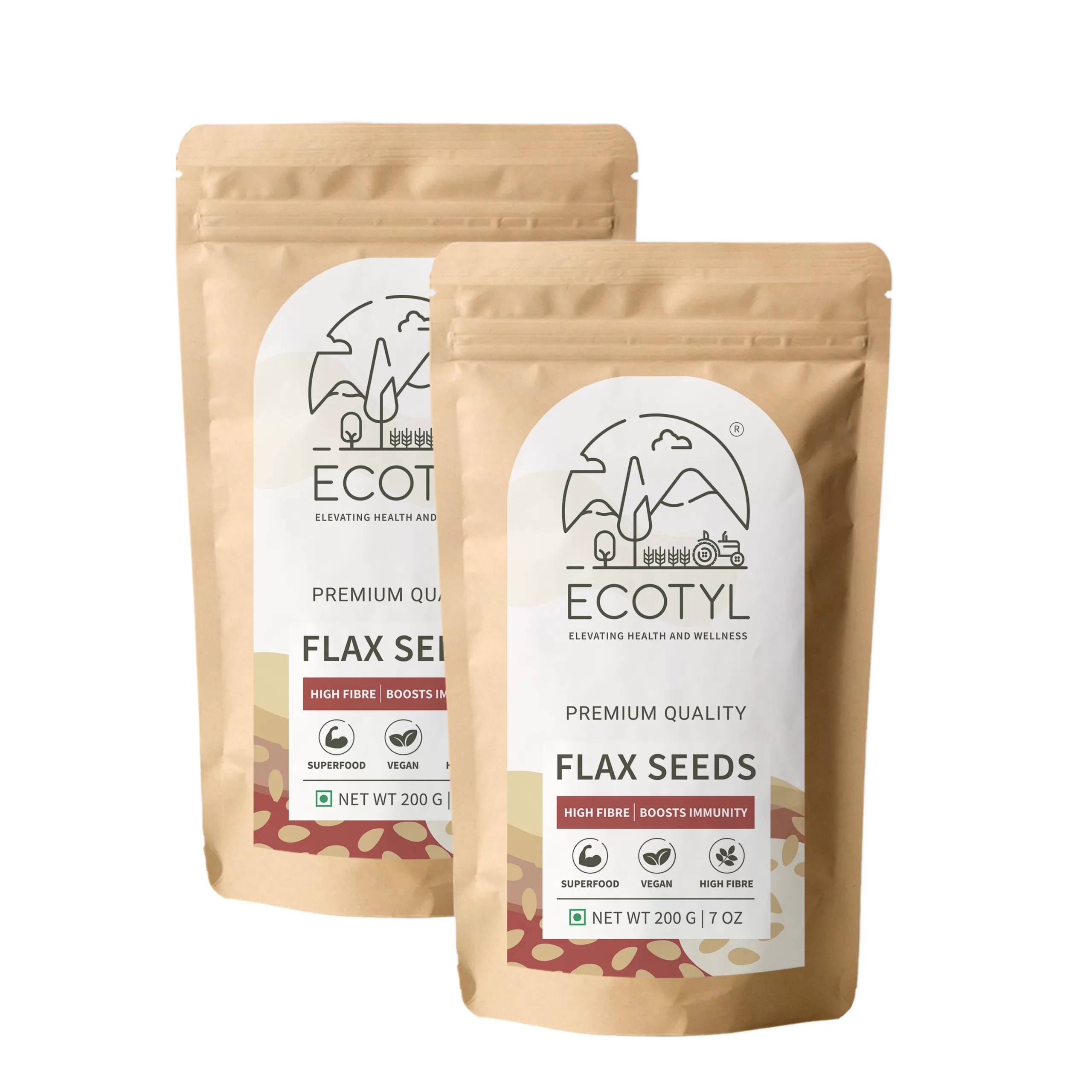 Ecotyl Flax Seeds  Set of 2  Unroasted  2 x 200g Jar of 400 GM