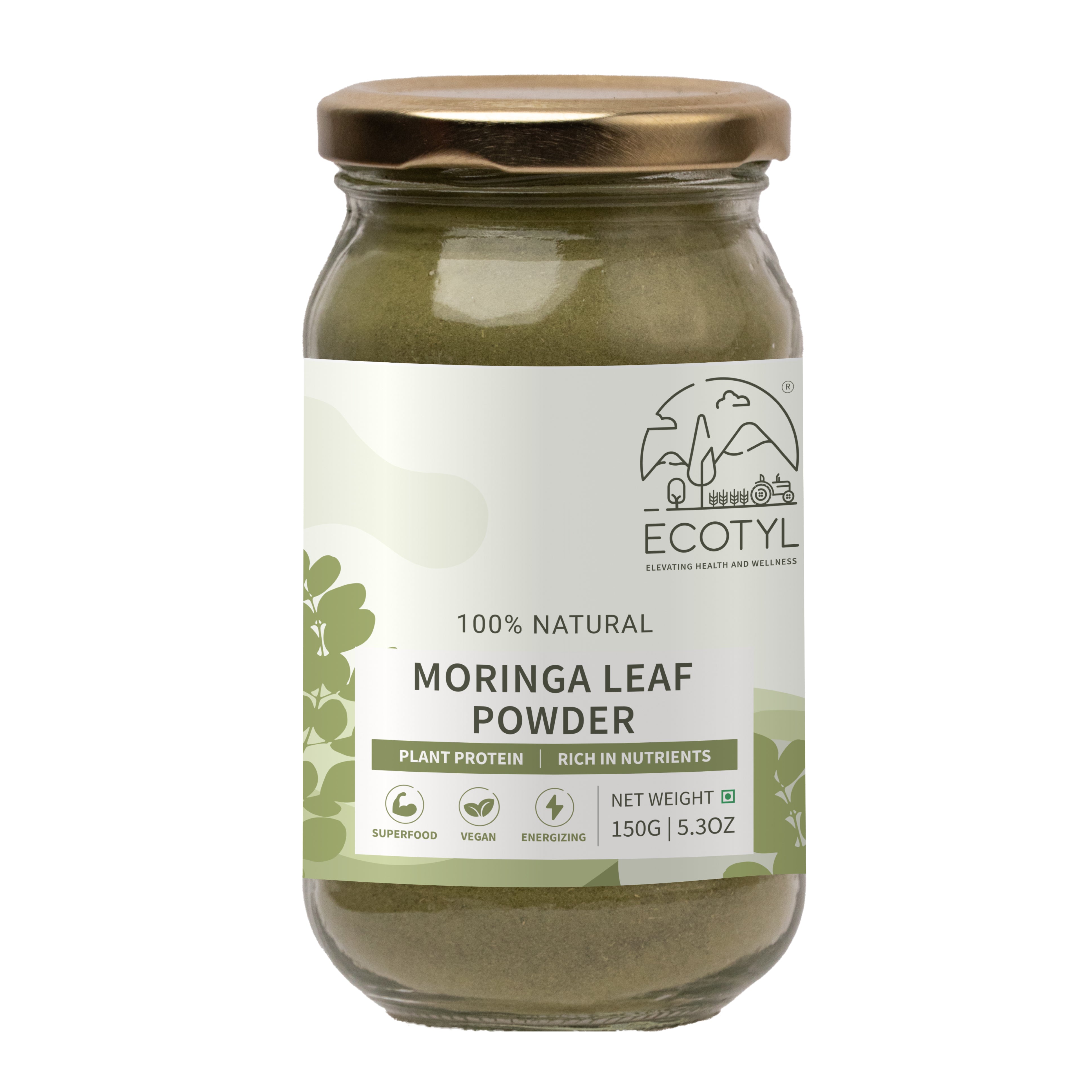 Ecotyl Moringa Leaf Powder  Natural MultiVitamin  Good for Hair and Skin  150g Jar of 150 GM