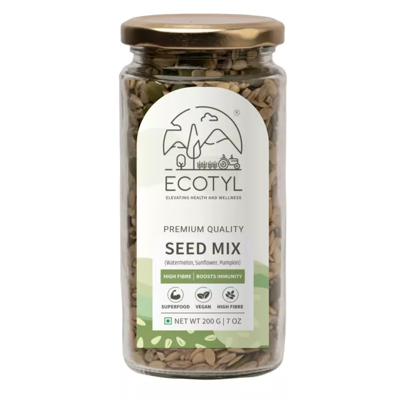 Ecotyl Seed Mix  Sunflower Pumpkin and Watermelon Seeds  Unroasted  200g Jar of 200 GM